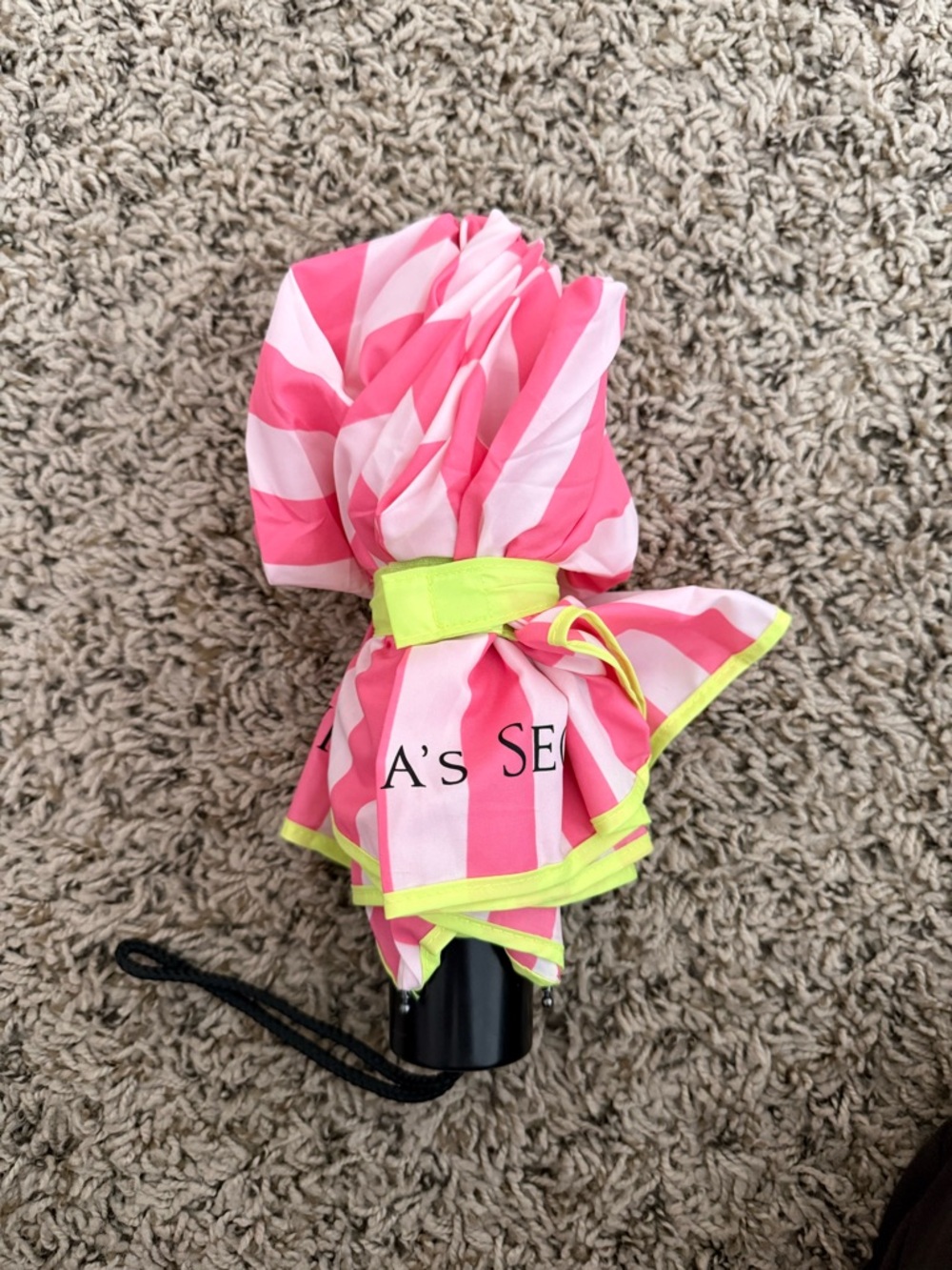 Victoria's Secret Pink & White Striped Foldable Umbrella with Neon Trim - Picture 2 of 2